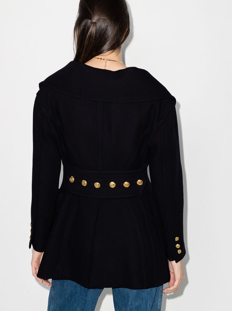 Navy Open Neck Buttoned Wool Coat