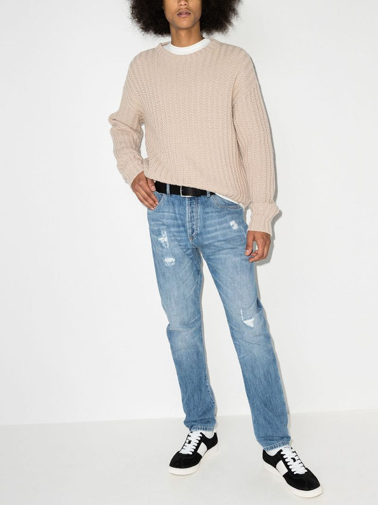Distressed Straight Leg Jeans