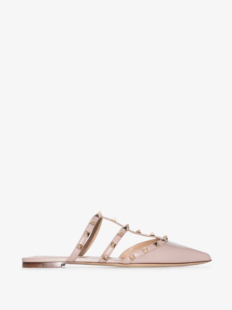 Neutral Rockstud Patent Leather Mules