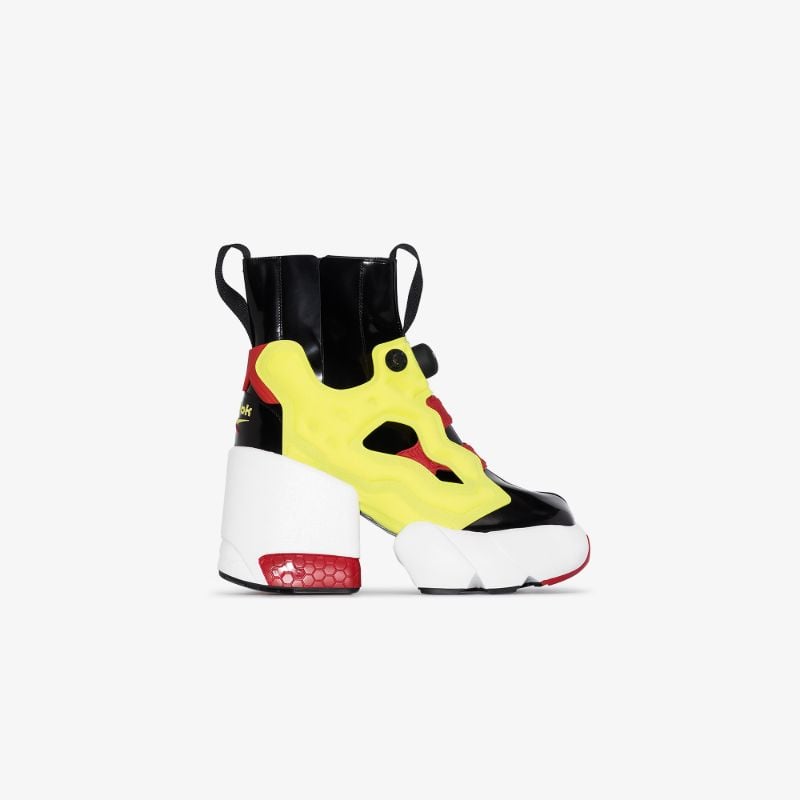 X Reebok Black and Yellow Tabi Instapump Fury Hi 110 Ankle Boots