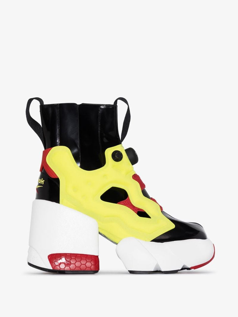 X Reebok Black and Yellow Tabi Instapump Fury Hi 110 Ankle Boots