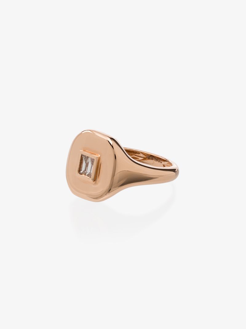 18k Rose Gold Baguette Diamond Signet Ring
