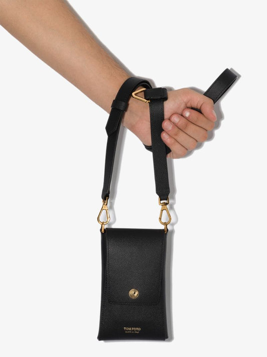 Black Grained Leather Phone Pouch