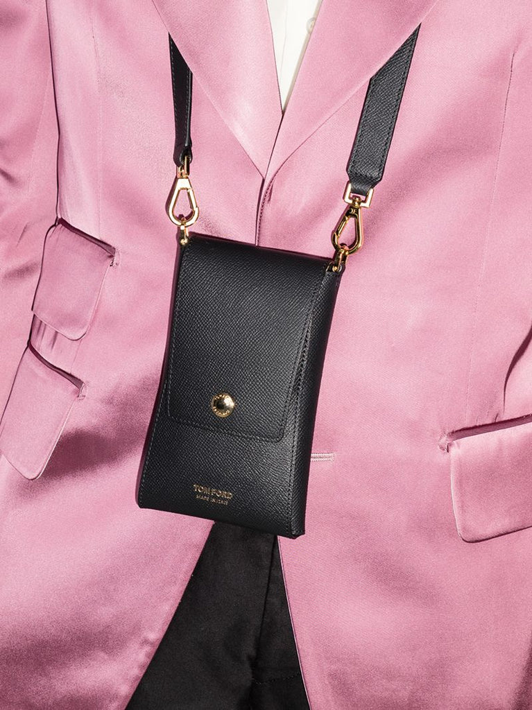 Black Grained Leather Phone Pouch