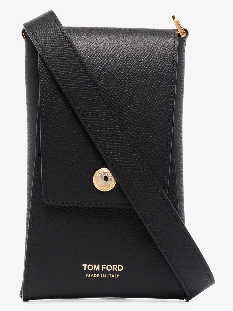 Black Grained Leather Phone Pouch