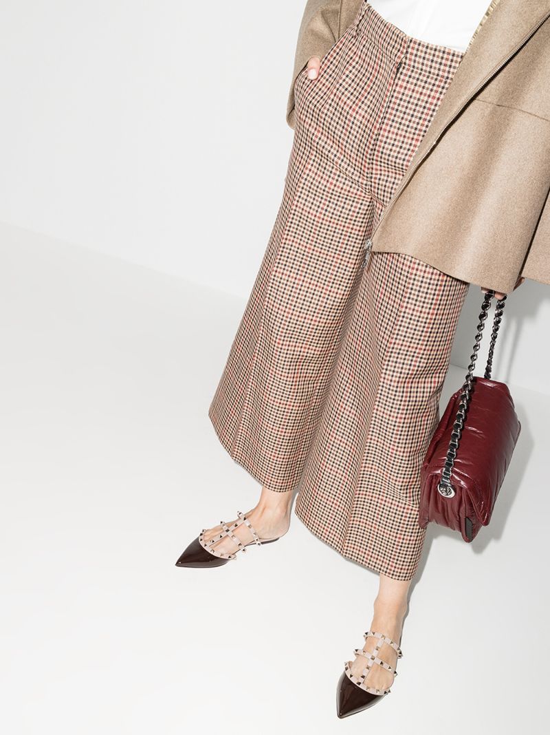 Brown Rockstud Patent Leather Mules