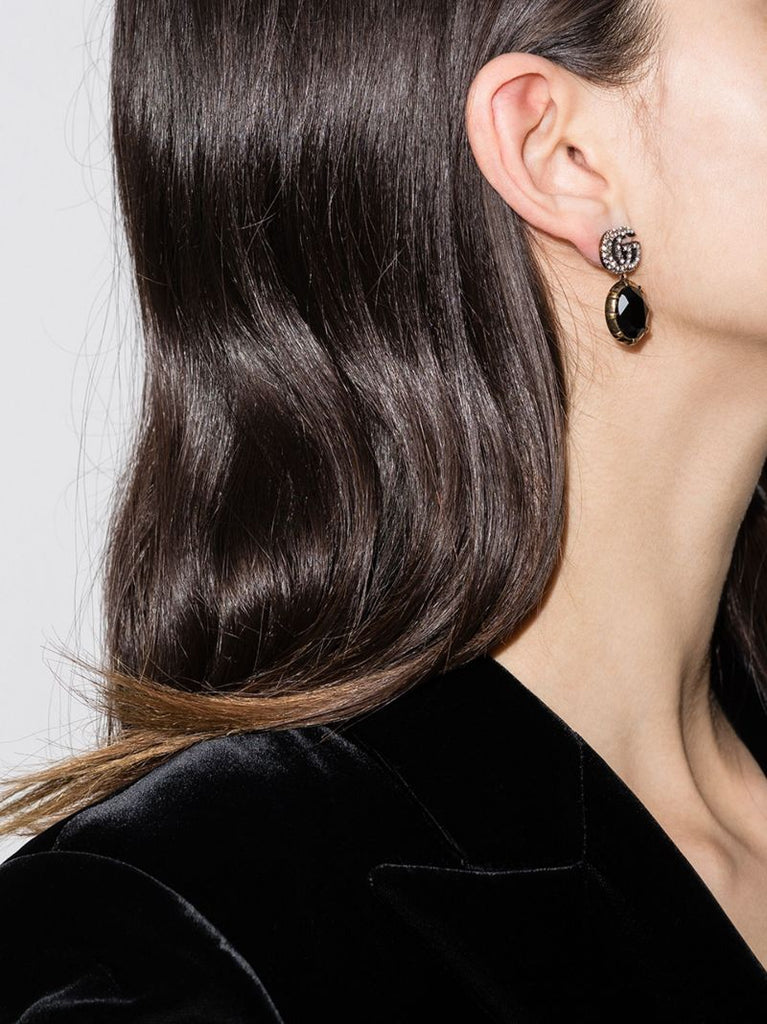 Black Crystal-embellished Double G Earrings