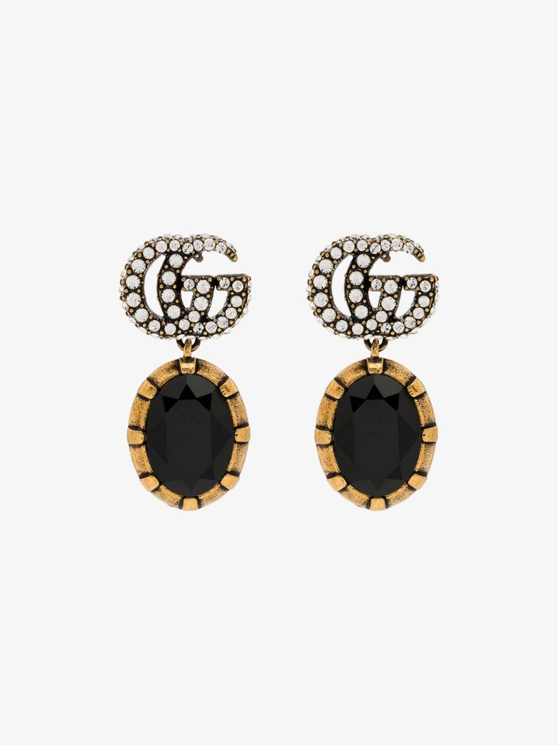 Black Crystal-embellished Double G Earrings