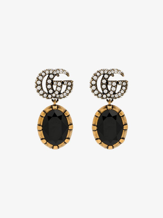 Black Crystal-embellished Double G Earrings