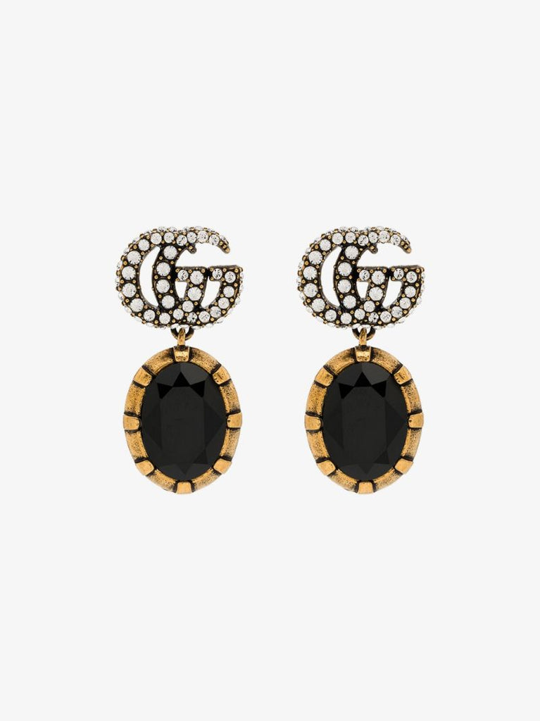 Black Crystal-embellished Double G Earrings