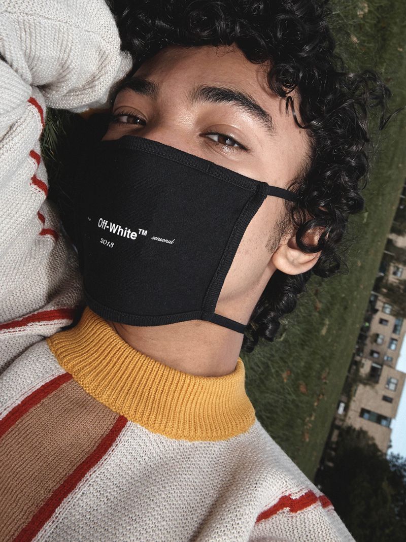 Black Logo Print Cotton Face Mask