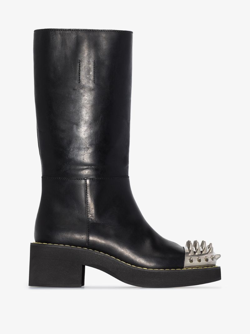 Black 60 Spiked Toe Cap Leather Boots