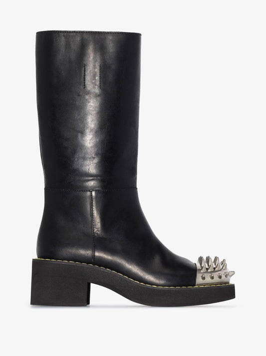 Black 60 Spiked Toe Cap Leather Boots