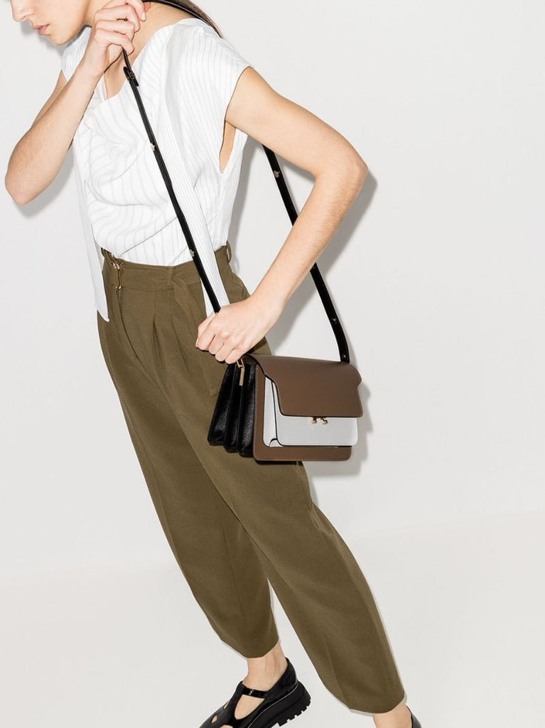 Brown Trunk Leather Shoulder Bag