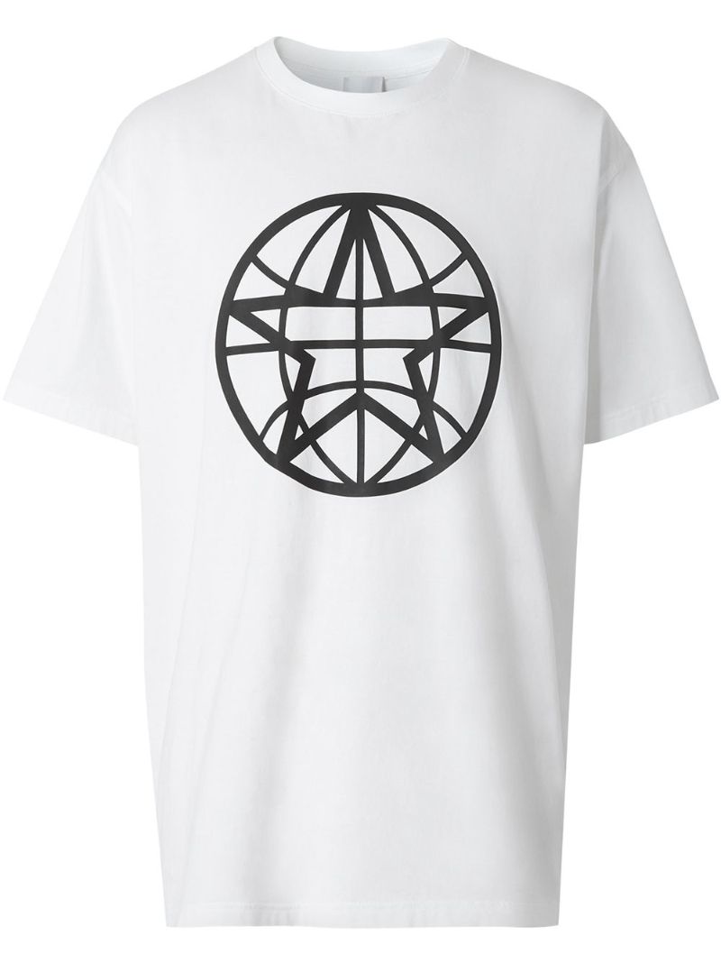 White Globe Star Print T-shirt