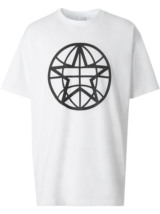 White Globe Star Print T-shirt