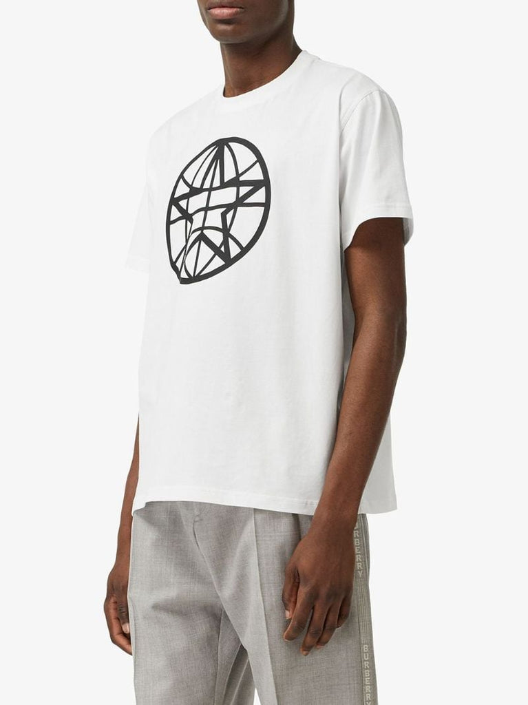White Globe Star Print T-shirt