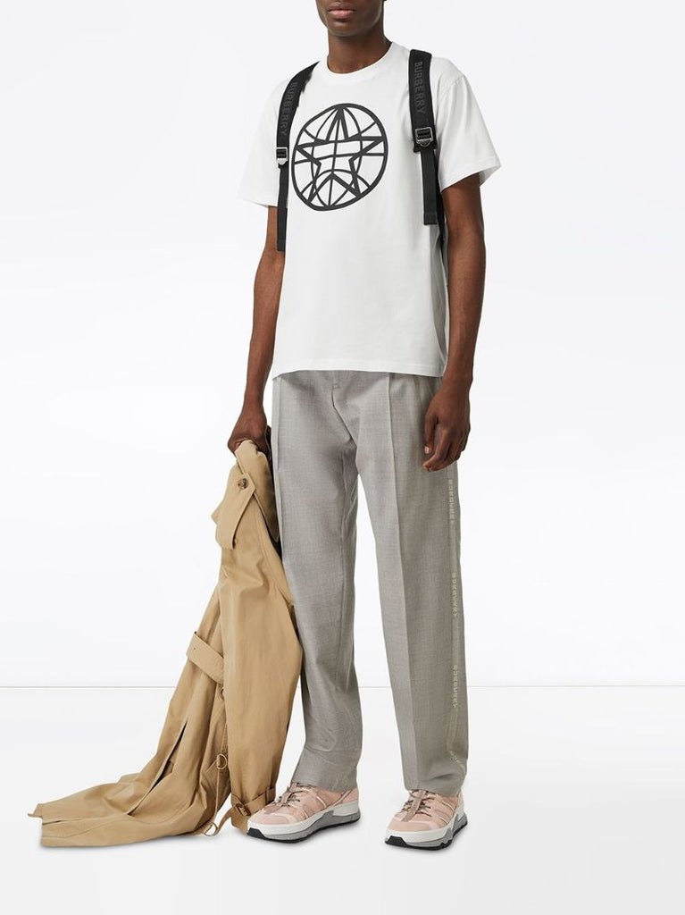 White Globe Star Print T-shirt