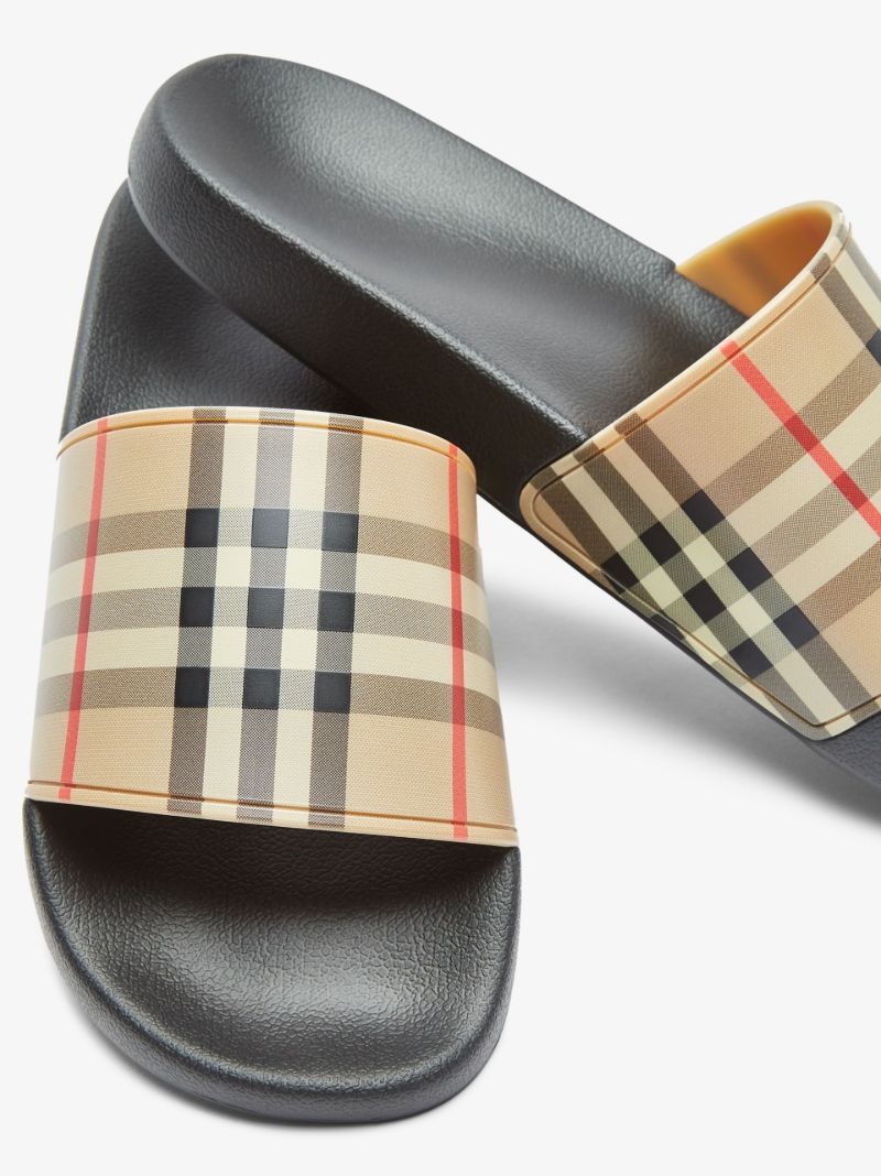 Neutral Beige Vintage Check Slides