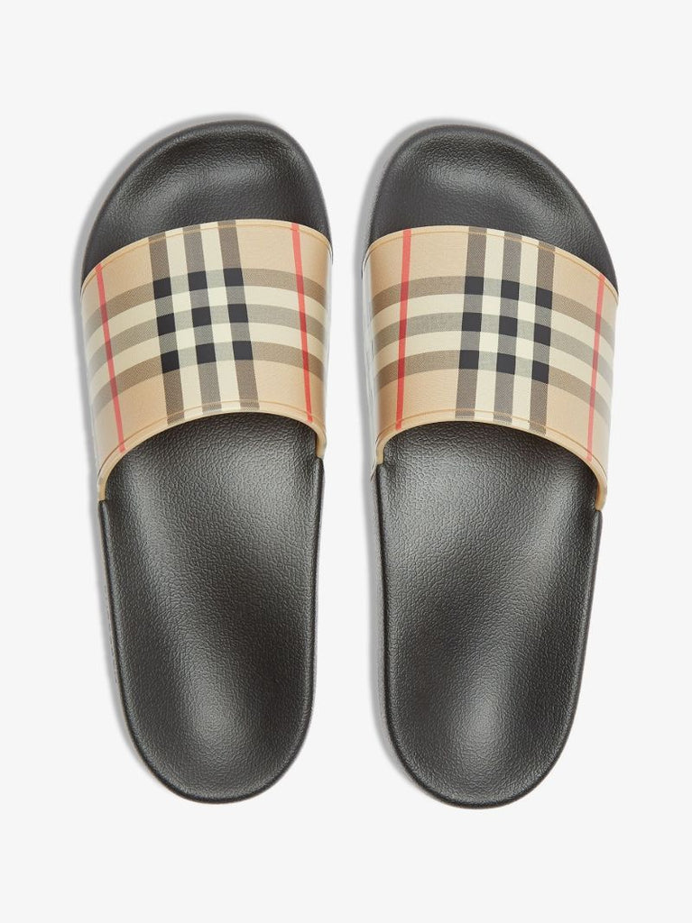 Neutral Beige Vintage Check Slides