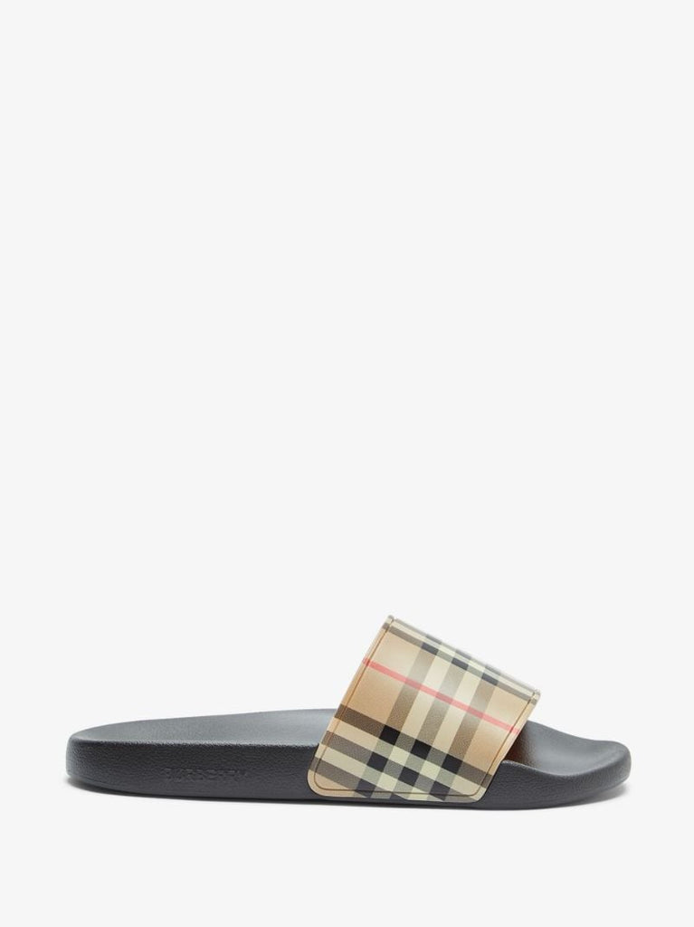 Neutral Beige Vintage Check Slides