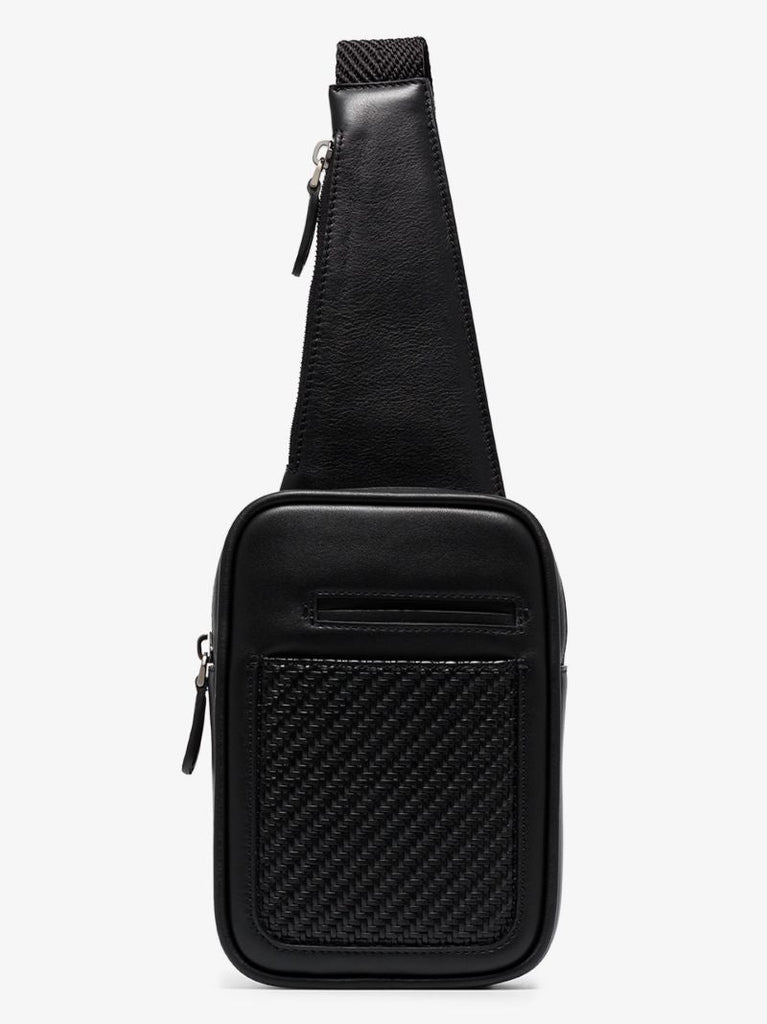 Black Cross Body Woven Leather Bag
