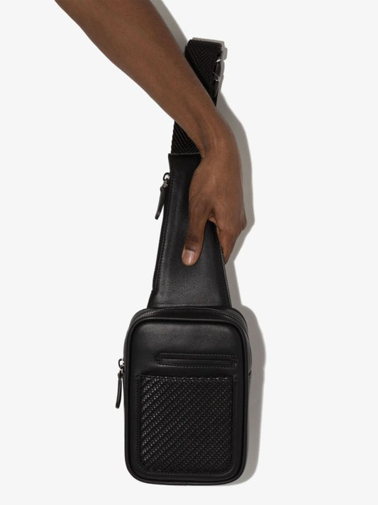 Black Cross Body Woven Leather Bag