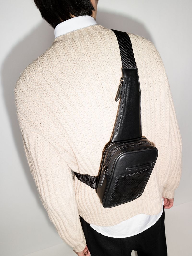 Black Cross Body Woven Leather Bag