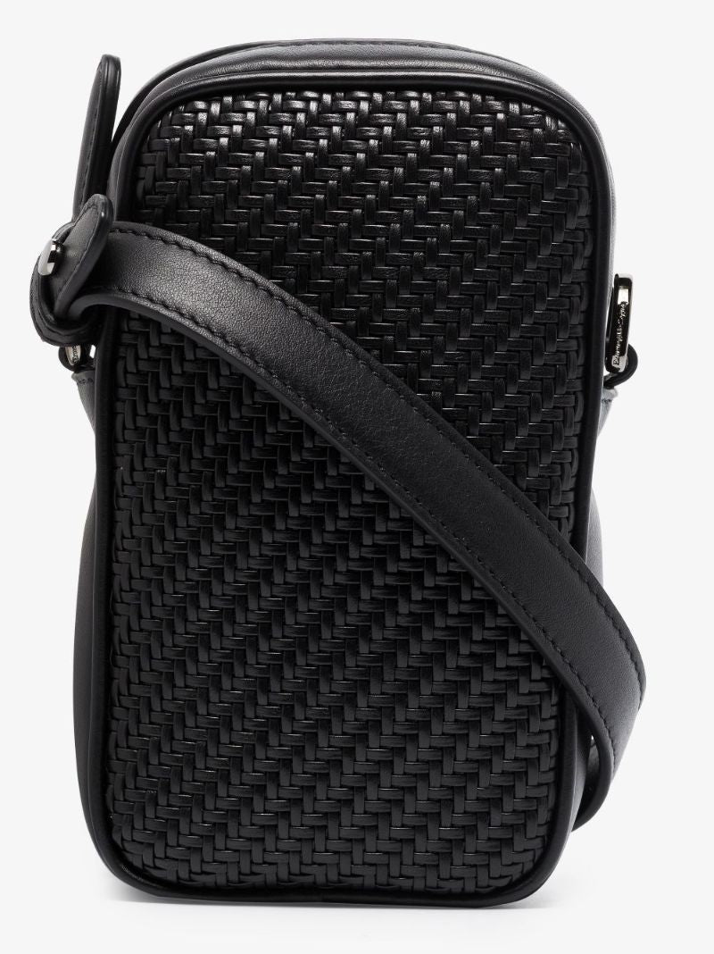 Black Pelletessuta Leather Cross Body Bag
