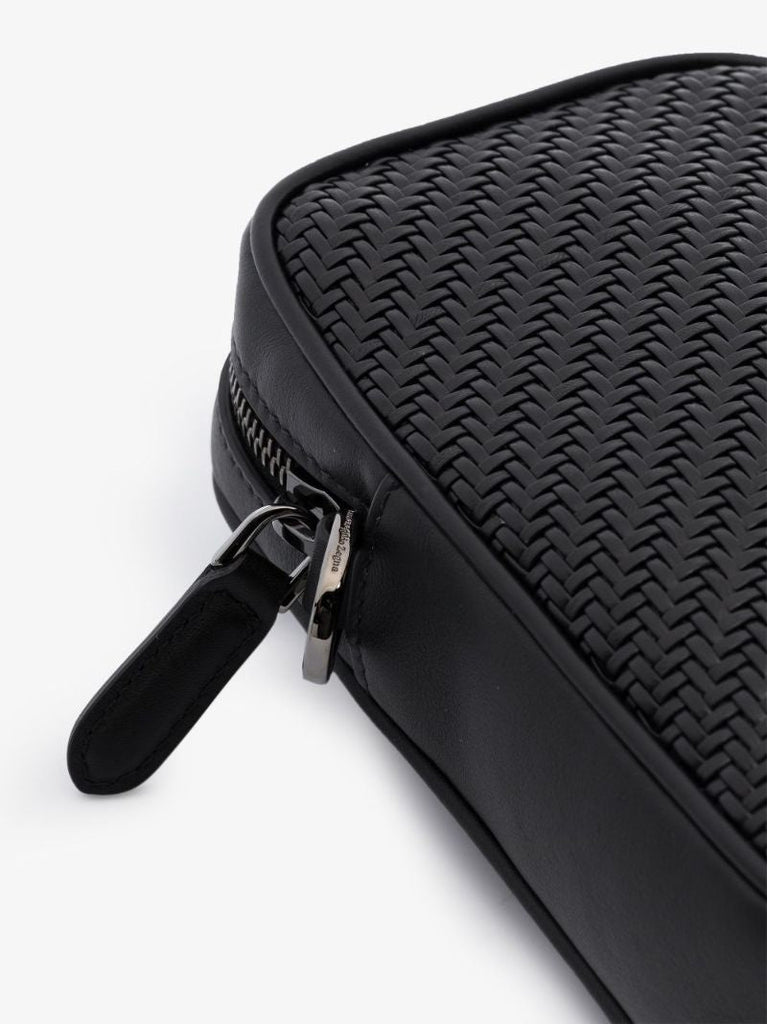 Black Pelletessuta Leather Cross Body Bag
