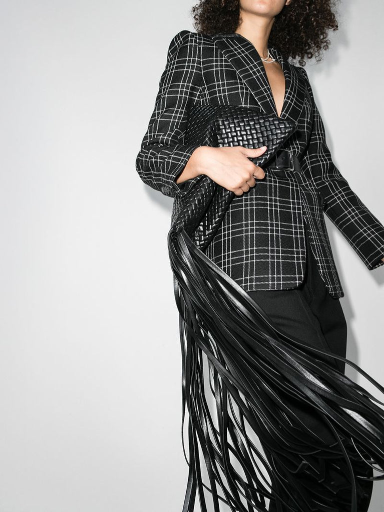 Black the Fringe Crisscross Leather Clutch Bag