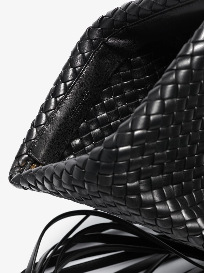 Black the Fringe Crisscross Leather Clutch Bag