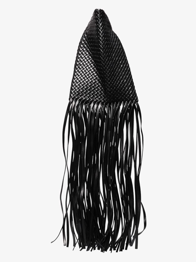 Black the Fringe Crisscross Leather Clutch Bag