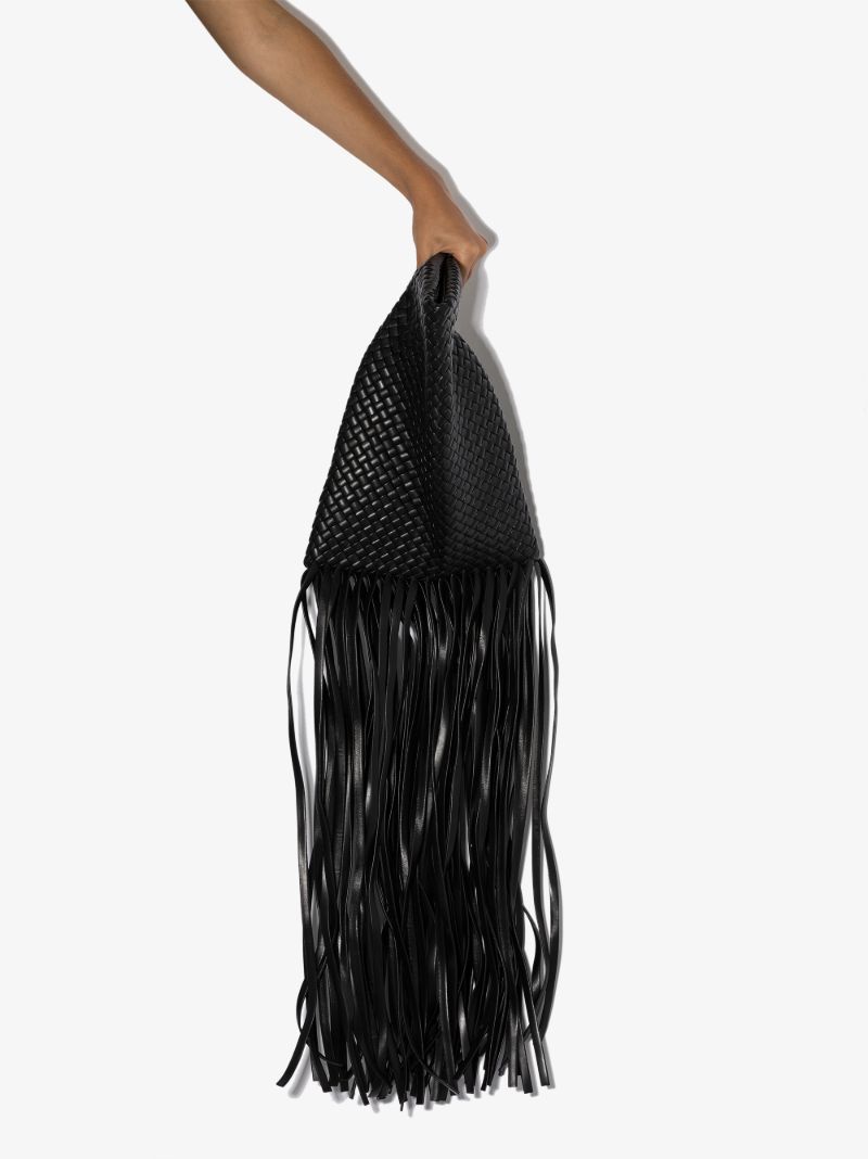 Black the Fringe Crisscross Leather Clutch Bag