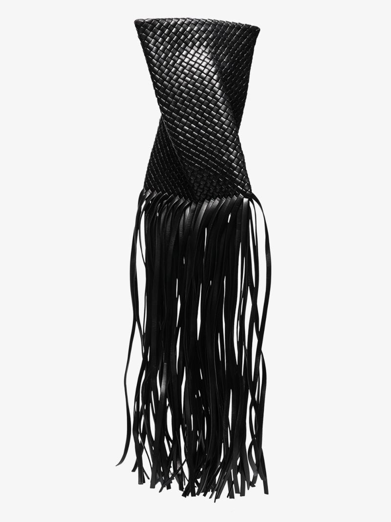 Black the Fringe Crisscross Leather Clutch Bag