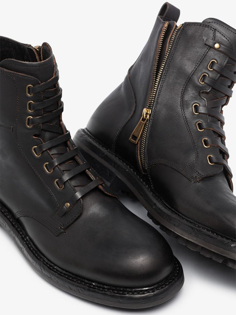 Black Hobnail Leather Ankle Boots