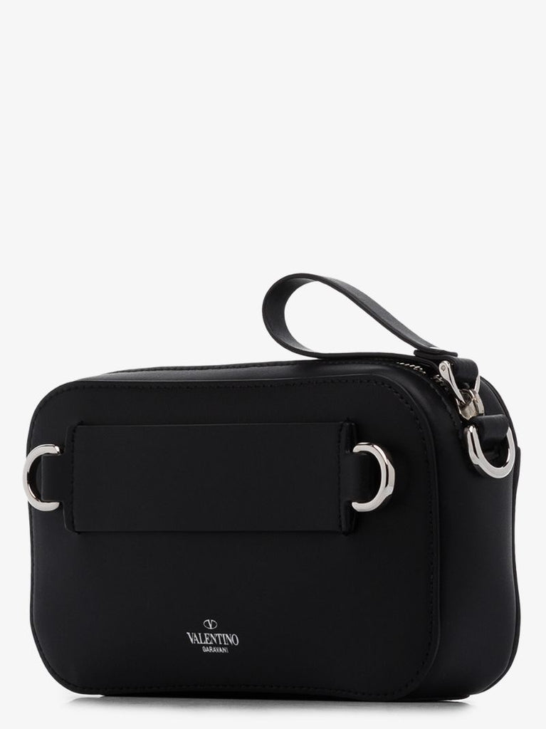 Black Vltn Logo Leather Cross Body Bag