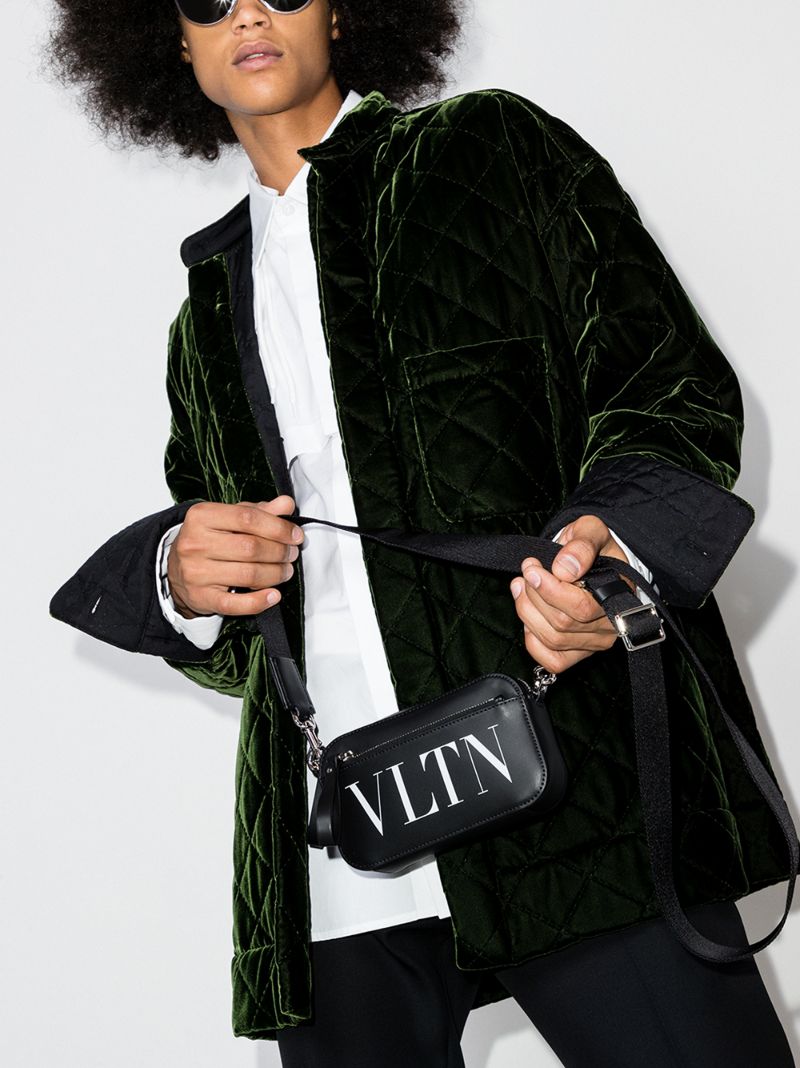 Black Vltn Logo Leather Cross Body Bag