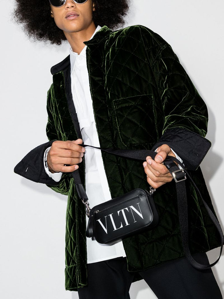 Black Vltn Logo Leather Cross Body Bag