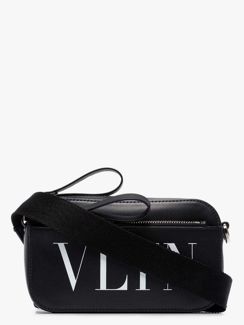 Black Vltn Logo Leather Cross Body Bag
