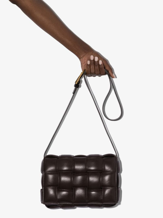 Brown Padded Cassette Leather Cross Body Bag