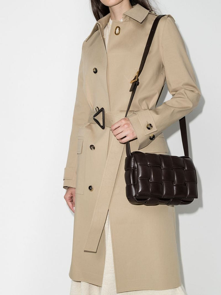 Brown Padded Cassette Leather Cross Body Bag