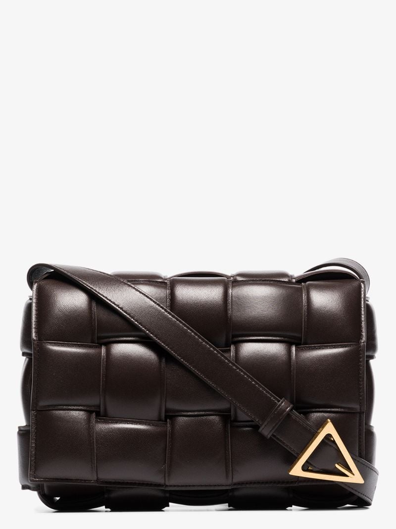 Brown Padded Cassette Leather Cross Body Bag