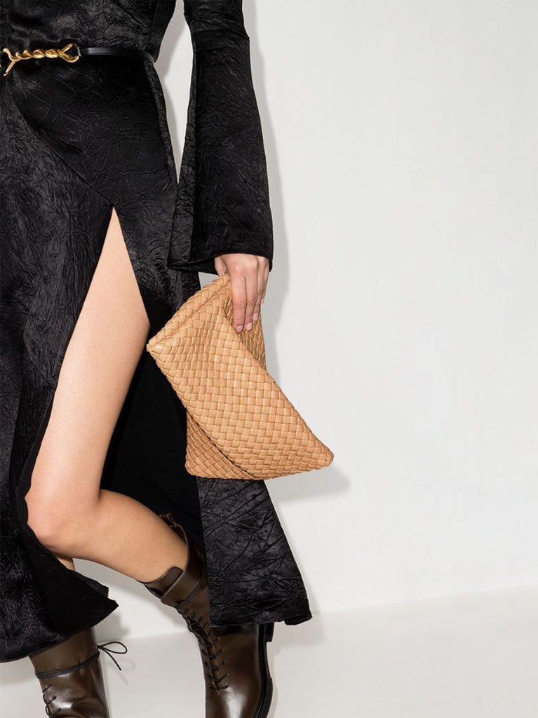 Beige the Crisscross Leather Clutch Bag