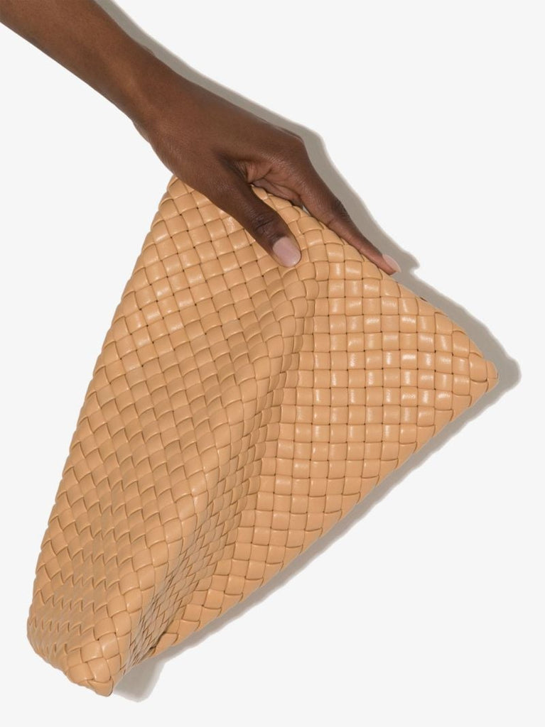 Beige the Crisscross Leather Clutch Bag
