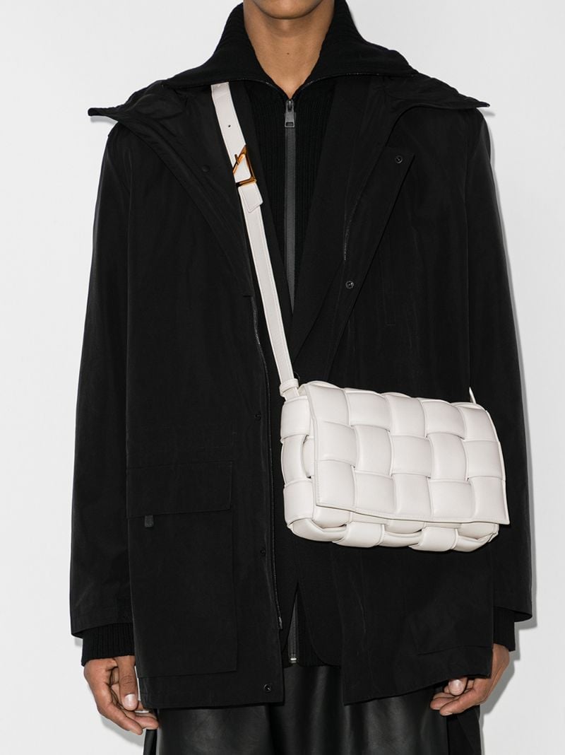 White Cassette Padded Intrecciato Leather Shoulder Bag