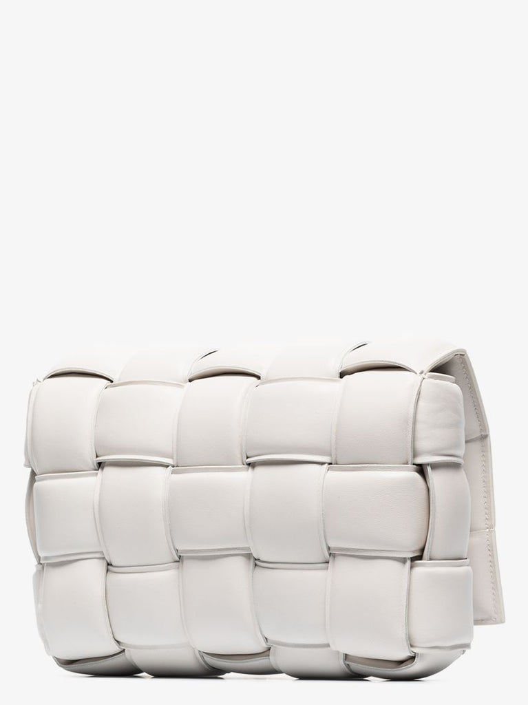 White Cassette Padded Intrecciato Leather Shoulder Bag