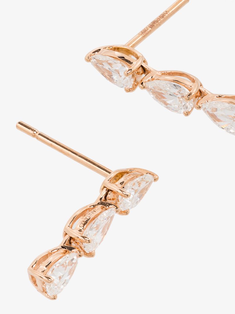 18k Rose Gold Three Pear Diamond Stud Earrings
