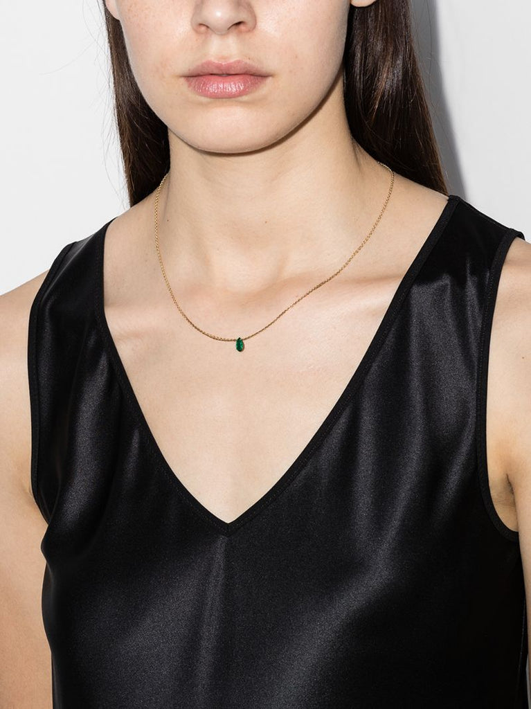 18k Yellow Gold Emerald Solitaire Necklace
