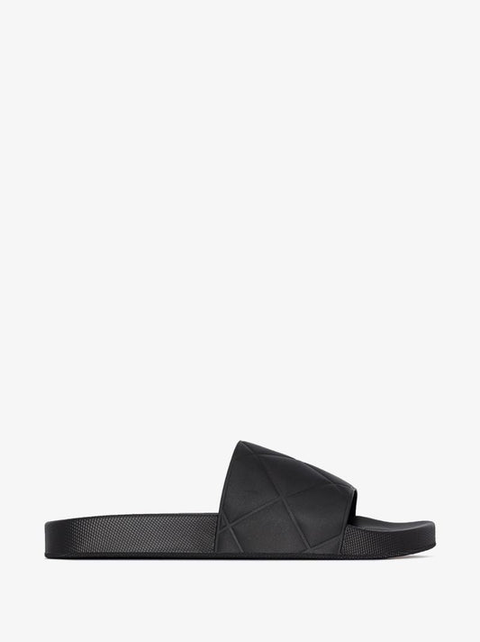 Black Quilted Effect Rubber Slides